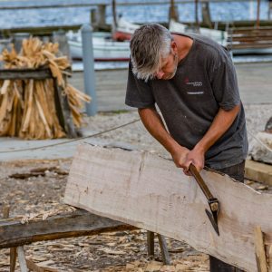 Viking ship methods - lap cutting by hand. Photo by MJP.